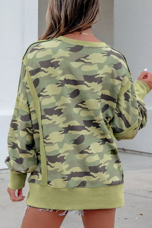 Camouflage Waffle Knit Oversized Sweatshirt, back view