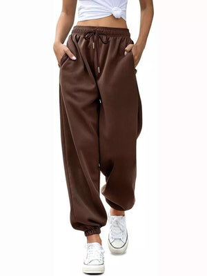 Loose Fit Drawstring Joggers in Pink, model styling view