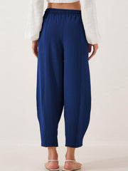 Royal blue balloon-leg drawstring trousers with seam detail