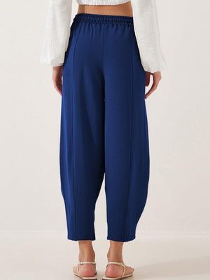 Royal blue balloon-leg drawstring trousers with seam detail