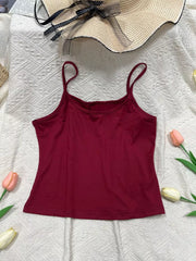 Wine red cami top with scoop neck and thin straps