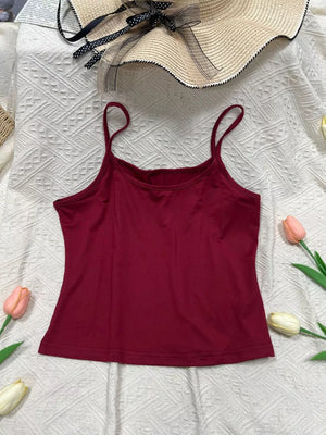 Wine red cami top with scoop neck and thin straps