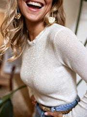 Sculpted Ribbed Knit Top With Ruffled Neckline