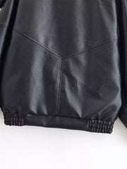 Asymmetrical Faux Leather Moto Jacket in Black, back view