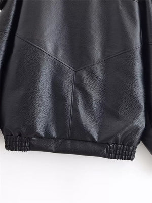 Asymmetrical Faux Leather Moto Jacket in Black, back view