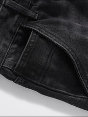 Black carpenter jeans with straight leg fit and visible pocket detail