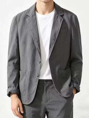 Men's Plus Size Button Up Long Sleeve Blazer, model styling view