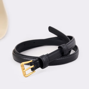 Black cowhide leather belt with gold buckle detail
