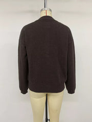 Crew Neck Button-up Cardigan in Brown, view 13