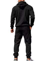Men's Plus Size Casual Zip-up Hoodie And Cargo Pants Set in Dark Gray, fit detail