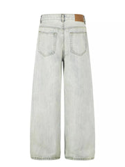Men S Washed Wide Leg Jeans in Blue, close-up detail