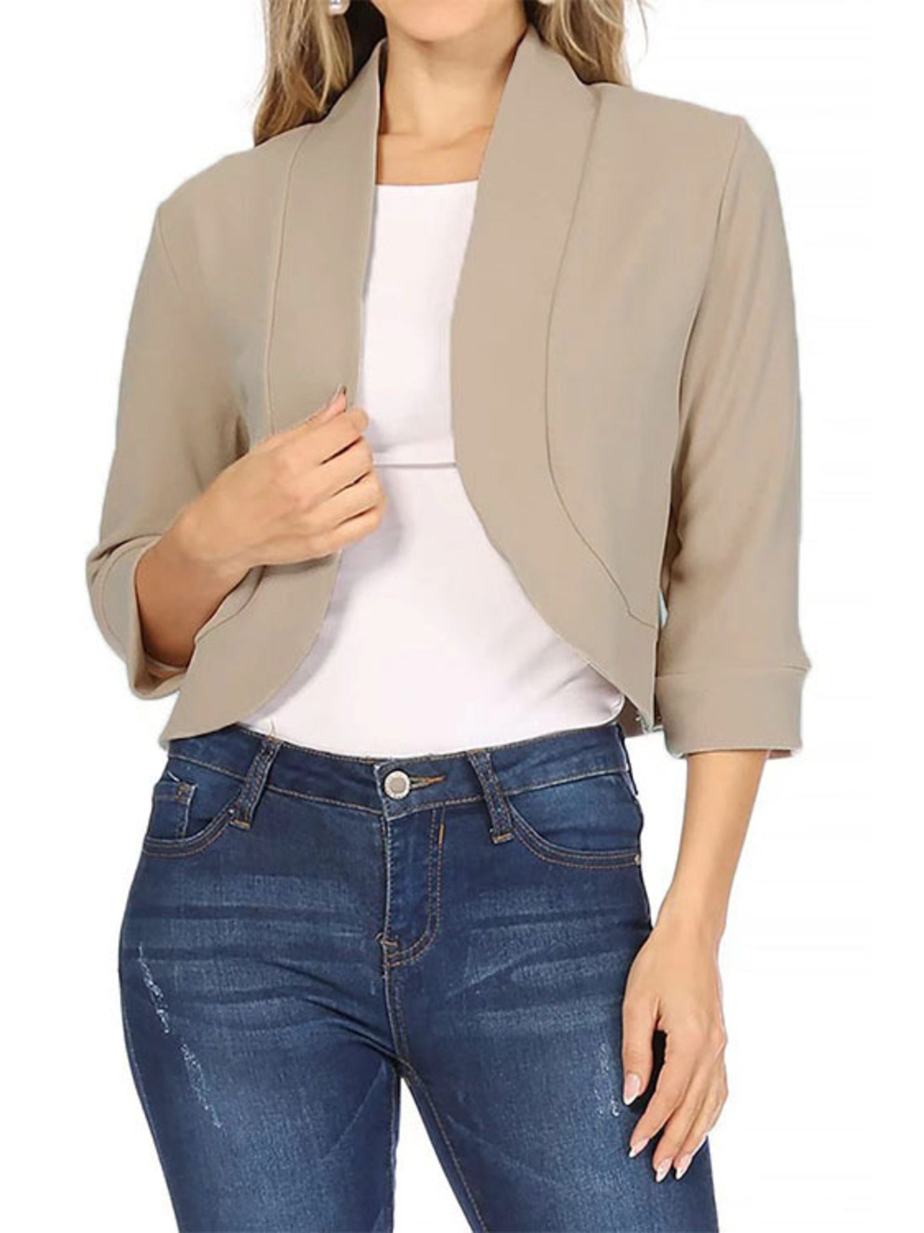 Full Size Cropped Open Front Blazer Plus Size in Rose, view 16