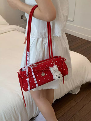 Polka Dot Shoulder Bag in Red, model styling view