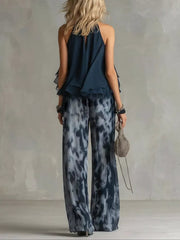 Ruffled Halter Neck And Tie-dye Pants Set