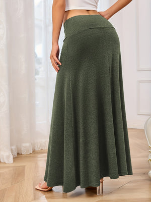 Flowing jersey maxi skirt in Army Green with a comfortable waistband.