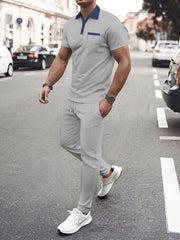 Men's Short Sleeve Polo And Pants Set Plus Size in Blue, view 11