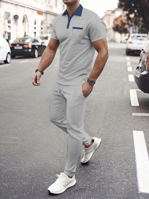Men's Short Sleeve Polo And Pants Set Plus Size in Blue, view 11