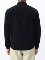 Black cotton long sleeve buttoned undershirt for men, back view