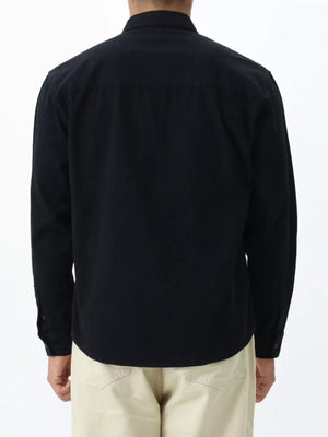 Black cotton long sleeve buttoned undershirt for men, back view
