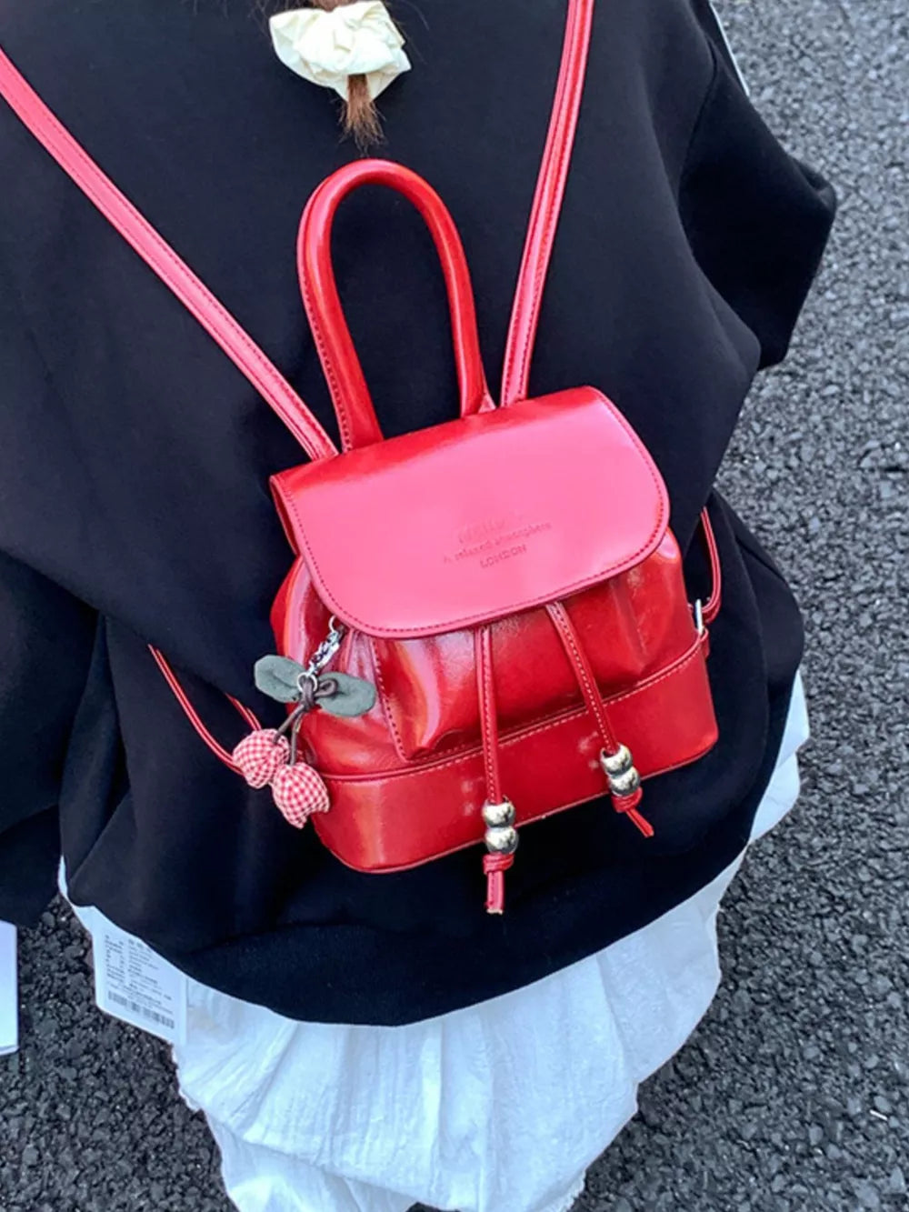 Pu Leather Mini Backpack Bag in Red, alternate angle