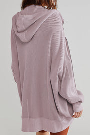Lilac waffle knit zip-through hooded jacket with a relaxed fit and ribbed cuffs.