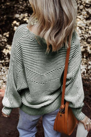 Textured stripe batwing knit sweater in Air Force Blue with a V-shaped yoke detail.
