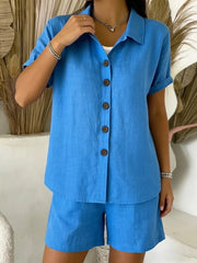 Full Size Button-up Shirt And Shorts Set Plus Size, front view