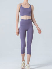 Lavender sculpted crop leggings with mesh detail