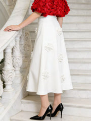 Floral Embellished High-waist Midi Skirt