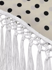 Cream polka dot cami with white macrame fringe detail