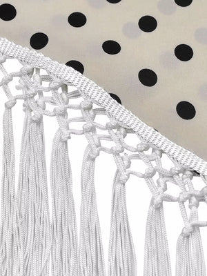 Cream polka dot cami with white macrame fringe detail