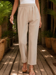 Pleated waistband relaxed trousers in Dust Storm, cuffed hem, casual women's pants