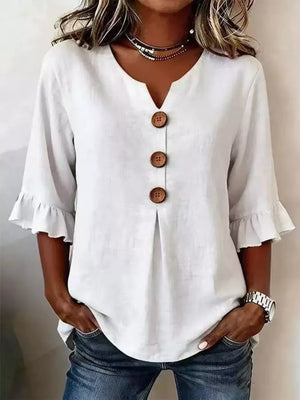 Casual Ruffle-sleeve Decor-button Top Plus Size in Burgundy, view 13