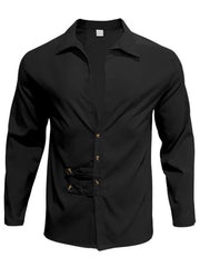 Black long-sleeve men's casual shirt with button detail and spread collar