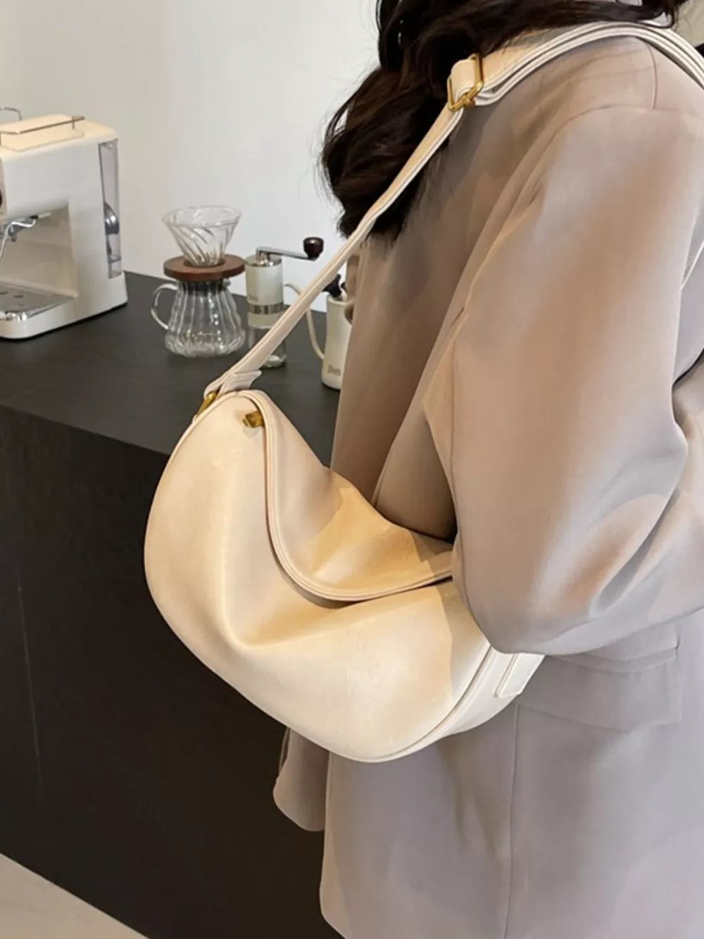 Adjustable Strap Crossbody Bag in Black, fabric detail