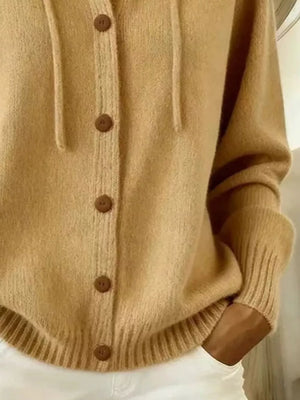 Hooded Button-up Cardigan in Pink, fabric detail