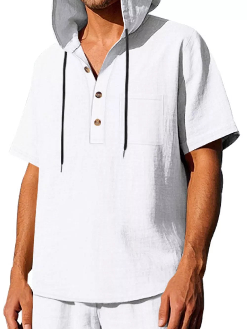 Casual Hooded Shirt With Button Placket