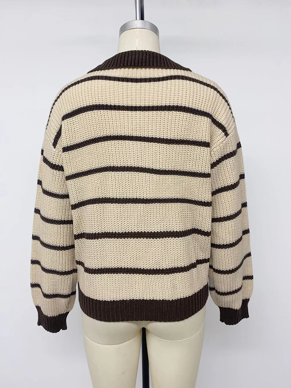 Striped Knit Polo Sweater in Tan, view 13