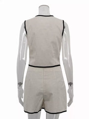 Chic Contrast Trim Vest And Skirt Ensemble