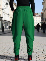 Dark green ribbed casual maternity pants with elastic waist