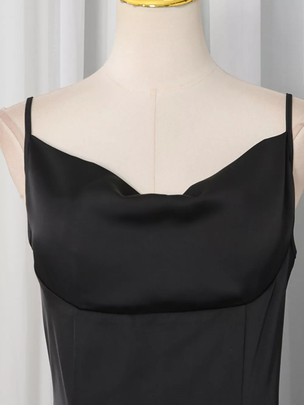 Spaghetti Strap Ruffle Slit Maxi Dress in Black, alternate angle