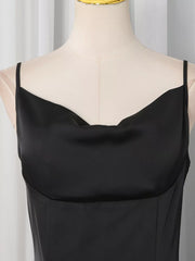 Spaghetti Strap Ruffle Slit Maxi Dress in Black, alternate angle