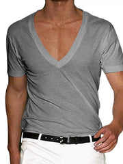 Men's Full Size Deep V-neck T-shirt Plus Size in Khakis, fabric detail