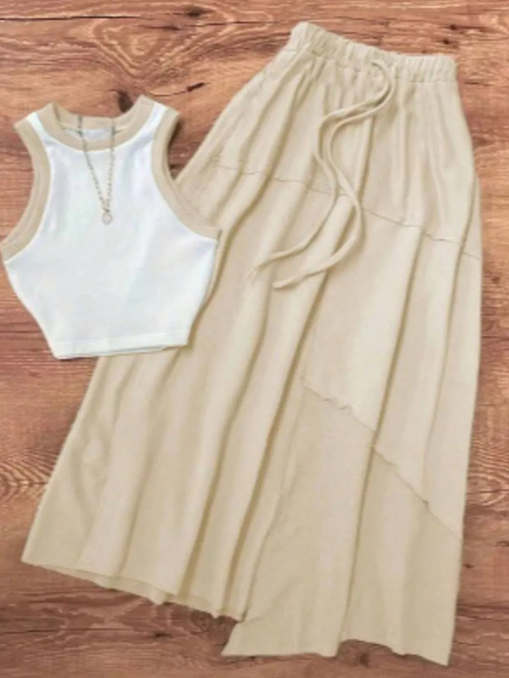 Chic Contrast Trim Tank And Skirt Duo