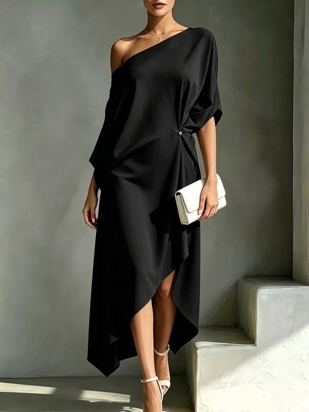 Chic Asymmetrical One-shoulder Drape Dress