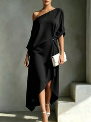 Chic Asymmetrical One-shoulder Drape Dress