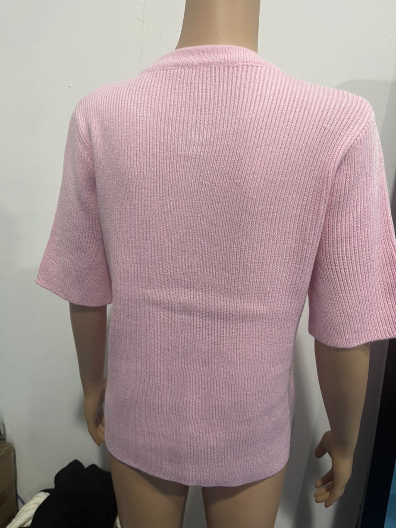 Dusty Pink ribbed knit cropped cardigan with short sleeves