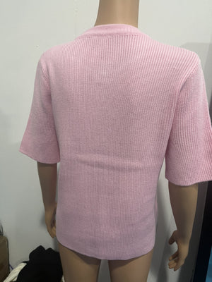 Dusty Pink ribbed knit cropped cardigan with short sleeves
