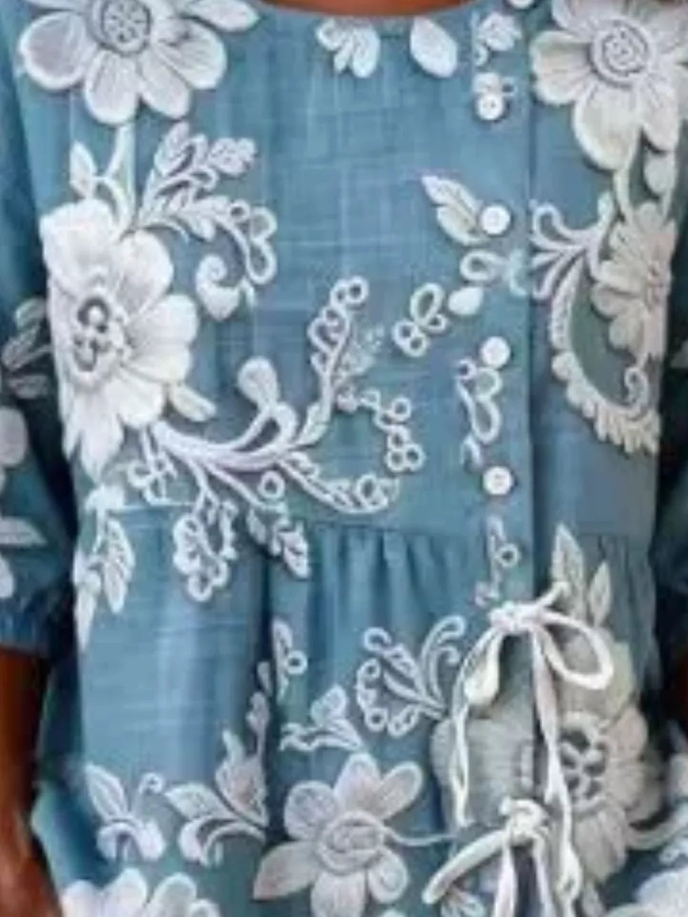 Embroidered Floral Tie Front Shirt Plus Size in Blue, view 17
