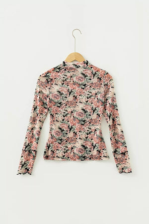 Multicolour Retro Floral Ruffle Tank Top in Floral, back view